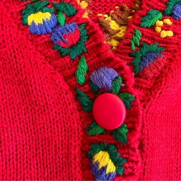 Vintage 90s Heavily Embroidered Floral Cardigan Folk Art Cottagcore Prairie S - Picture 12 of 16
